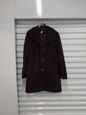 Ellen Tracy Wool Angora Blend Bordeaux Coat Womens Size 12 Jacket